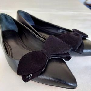 Tory Burch Rosalind Ballet Flats with Bow, Black Leather Size 7